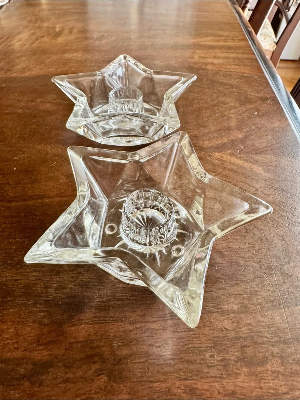 Vintage 70s Hazel Atlas clear glass candle holders taper 5 point pentagram